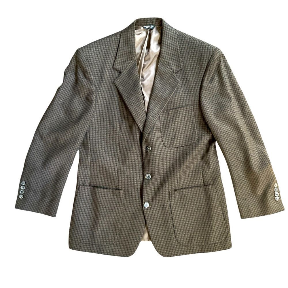 Vintage Brown Window Pane 100% Wool Blazer Coat Costume Prop Theatre